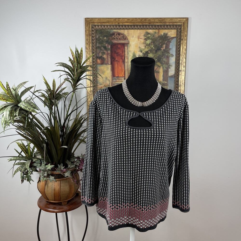 Sophie Max Women Top Size S Black Geometric Keyhole 3/4 Sleeve Stretch Whimsigot